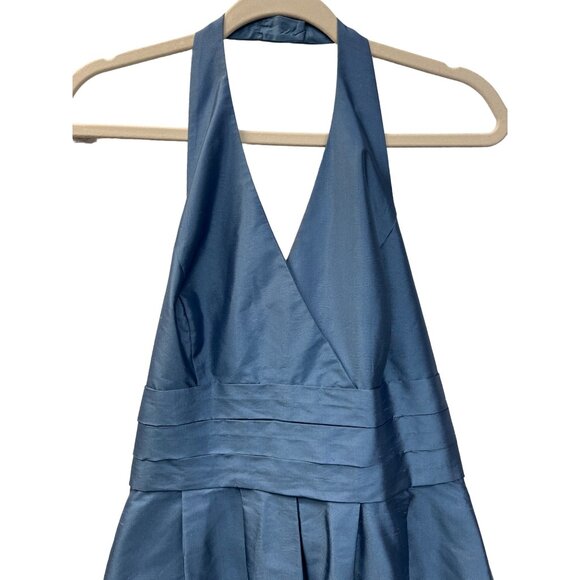 Ann Taylor Blue Silk Taffeta Halter A-Line Special Occasion Dress - Picture 3 of 12